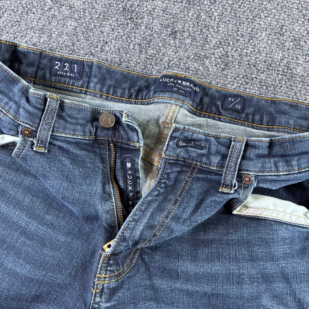 Lucky Brand 221 Straight Jeans Mens 33x32 Dark‎ Wash Denim Stretch Blue Pants